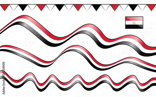 A decorative design featuring waves and a flag, embodying the colors of Egypt.