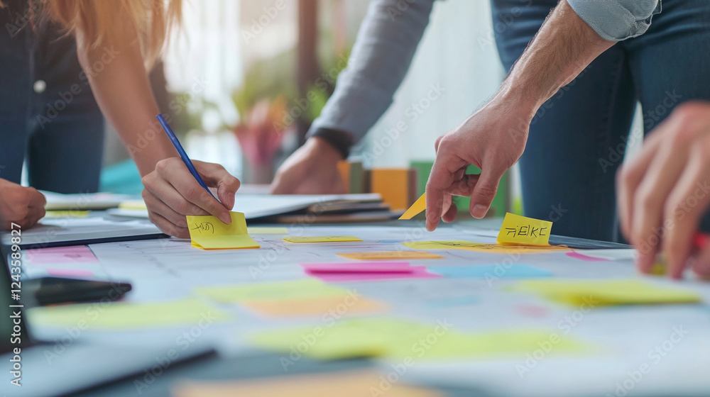 A team brainstorming session with sticky notes and a whiteboard focused on SEO strategies A team brainstorming session with sticky notes and a whiteboard focused on SEO strategies