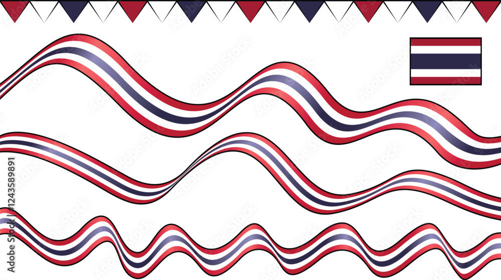 Obraz premium A decorative design featuring flowing ribbons and a flag, likely for a festive or cultural event.
