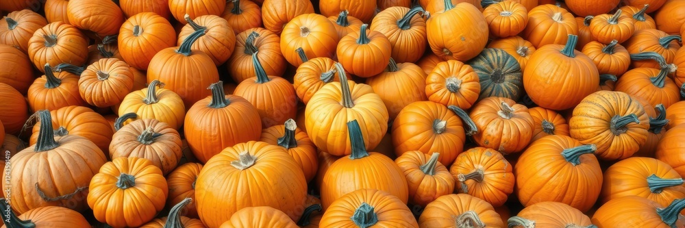 Vibrant orange pumpkin patch with diverse range of pumpkins in various shapes and sizes, some with unique facial features, fall, stems, outdoors Vibrant orange pumpkin patch with diverse range of pumpkins in various shapes and sizes, some with unique facial features, fall, stems, outdoors