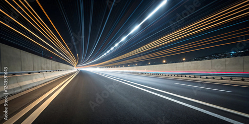 Abstract light burst with colorful rays and motion on a fast highway