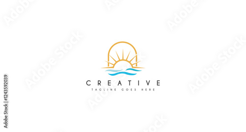 wave with palm tree, Beach, Holiday logo design