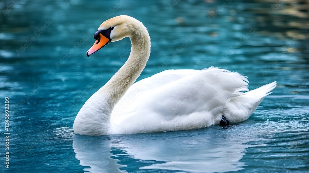 Fototapeta premium A graceful swan gliding across a serene lake
