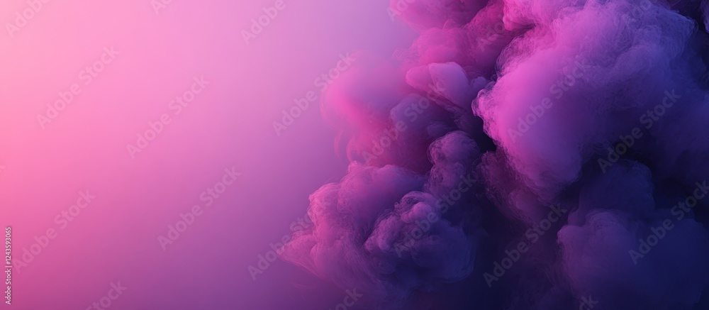 Abstract image of purple and pink smoke clouds against a soft gradient background. The colors blend creating a dreamy, ethereal mood