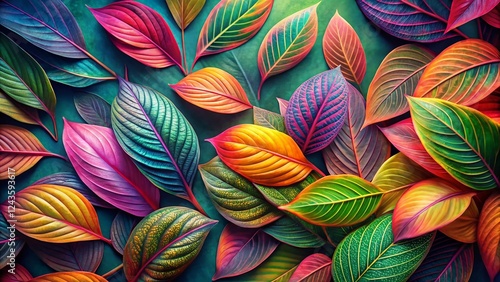 Wallpaper Mural Pastel Painted Leaves on Gradient Background: Artistic Nature Texture Stock Photo Torontodigital.ca