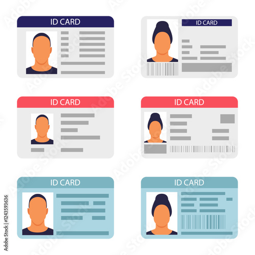 Collection of id card templates on white background. Set of id card in flat style