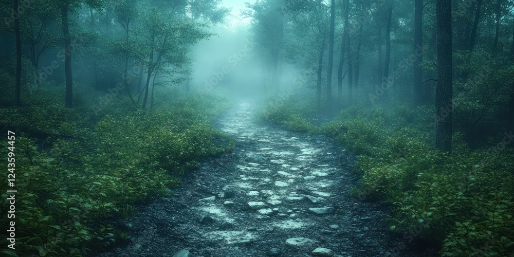 Fototapeta premium Enchanted Forest Path: A Mystical Journey Through Misty Woods