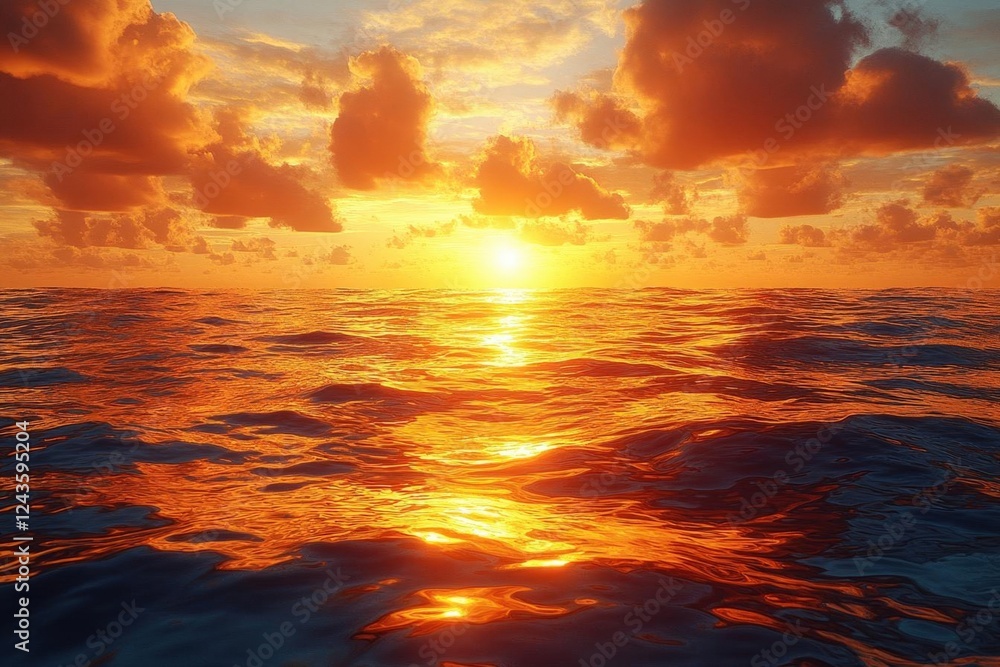 Fototapeta premium Fiery Sunset Over Calm Ocean