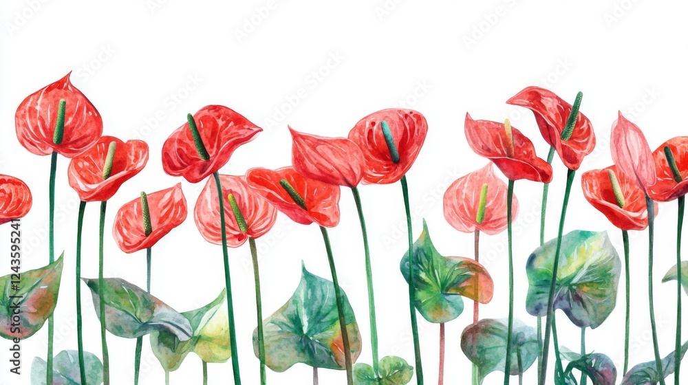 Obraz premium Watercolor Floral Art: Red Anthurium Flowers