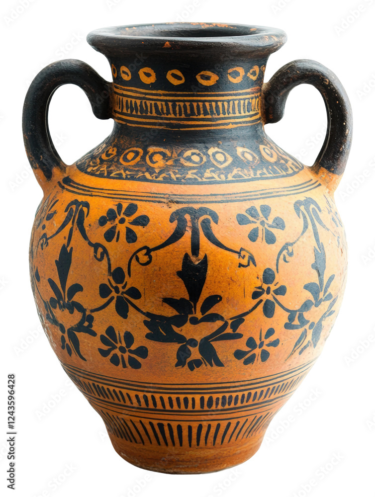 Ancient pottery vase display museum decorative indoor isolated on transparent background Ancient pottery vase display museum decorative indoor isolated on transparent background