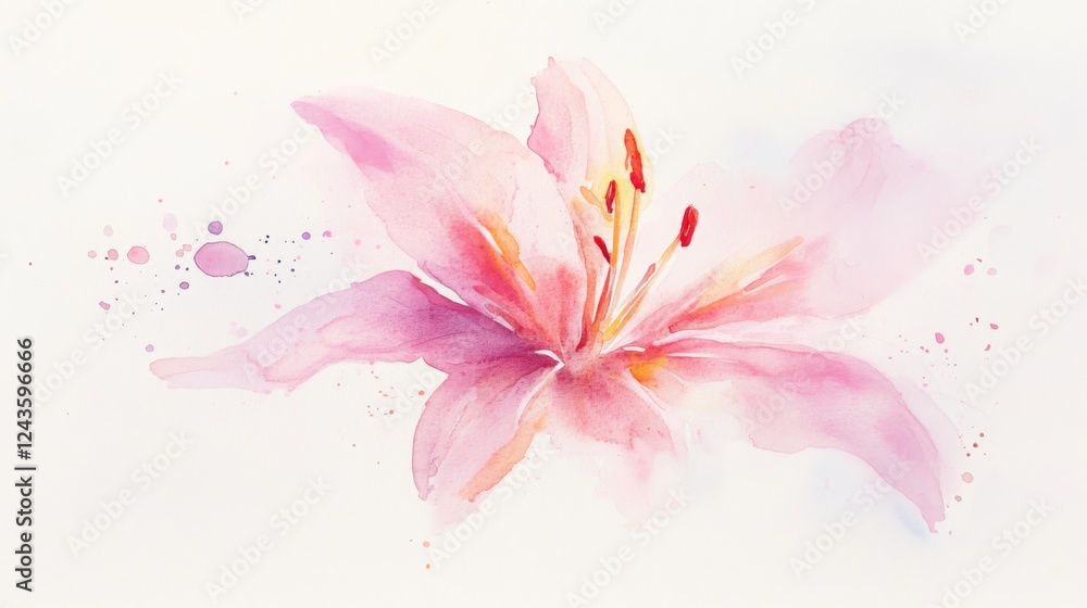 Fototapeta premium Delicate Pink Lily Watercolor Painting