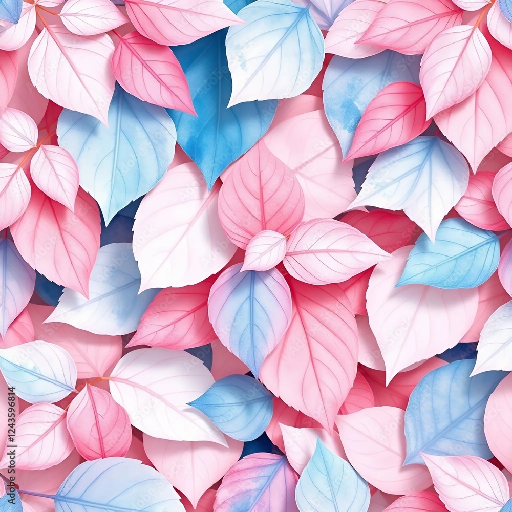Artistic illustration. Close-up of pink and blue leaves. Watercolor design Artistic illustration. Close-up of pink and blue leaves. Watercolor design