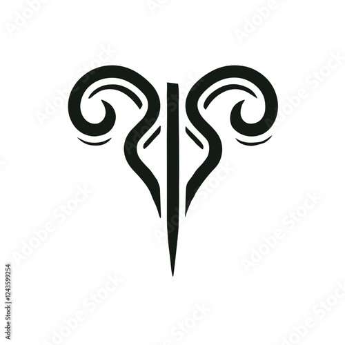 Taurus zodiac sign icon in minimalistic black-and-white vector style featuring ram horns design