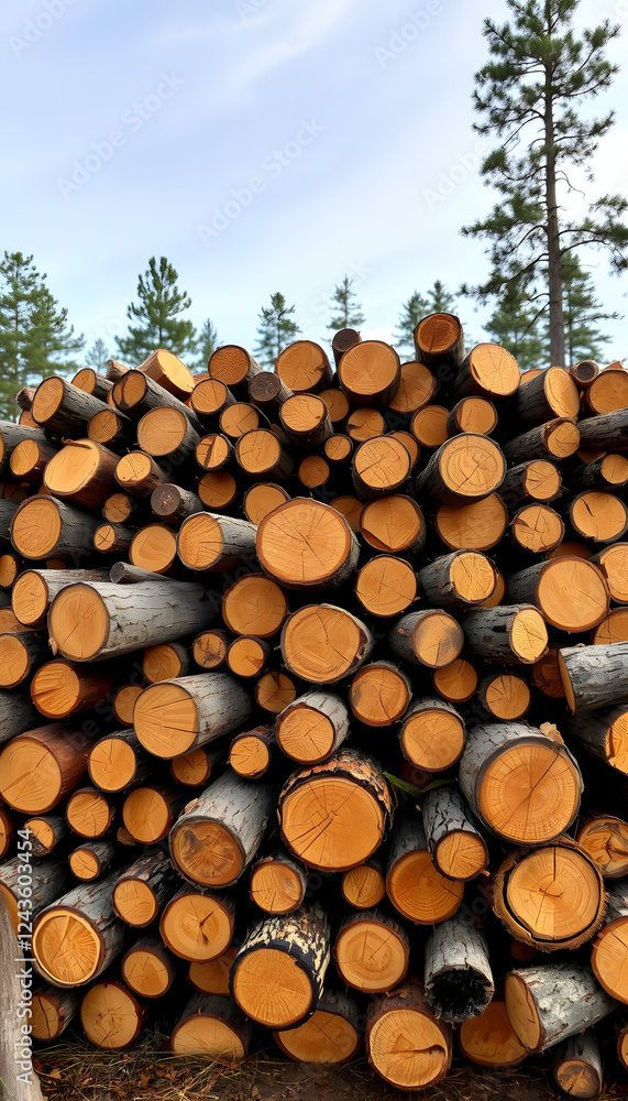 Pile of pine tree logs, masterpiece. with white shades Pile of pine tree logs, masterpiece. with white shades