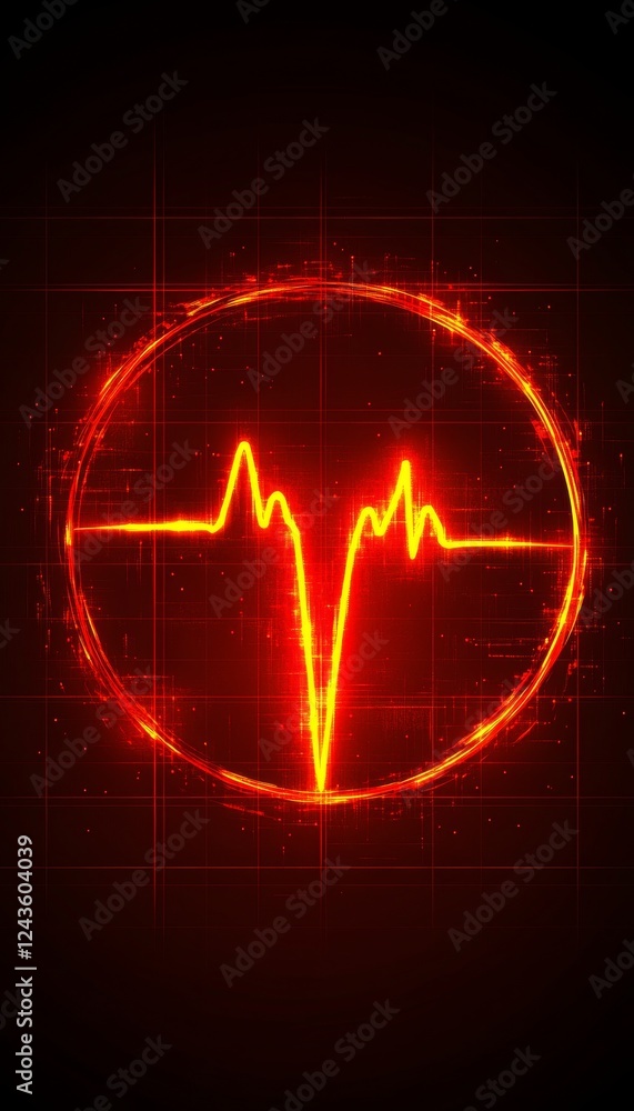 Glowing Red Electrocardiogram Line On Dark Background, Digital Healthcare And Medical Concept Glowing Red Electrocardiogram Line On Dark Background, Digital Healthcare And Medical Concept