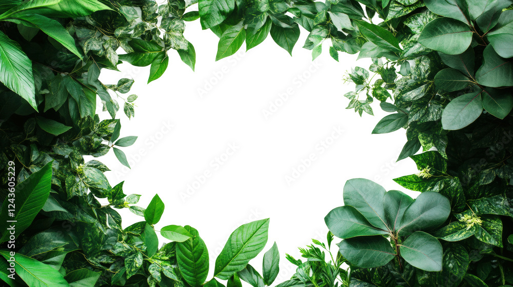 Fototapeta premium Lush greenery framed view nature setting botanical isolated on transparent background