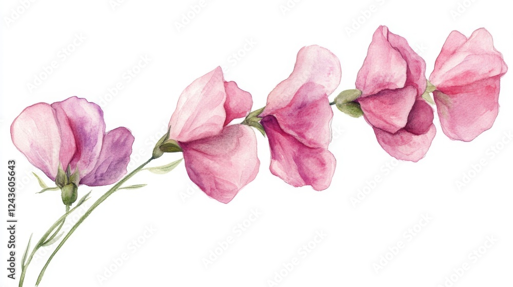 Fototapeta premium Delicate Pink Flowers Watercolor Illustration
