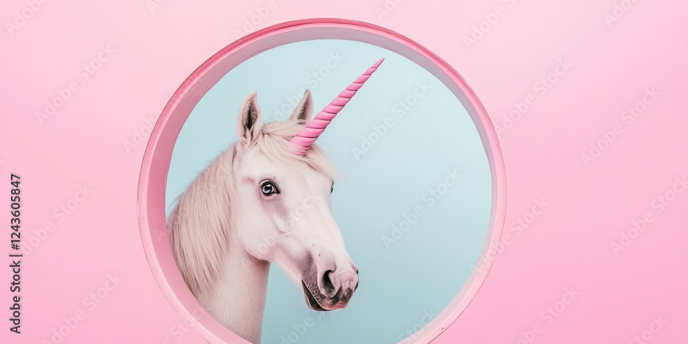 A Beautiful and Enchanting Magical Unicorn Portrait Set on a Soft Pink Background A Beautiful and Enchanting Magical Unicorn Portrait Set on a Soft Pink Background