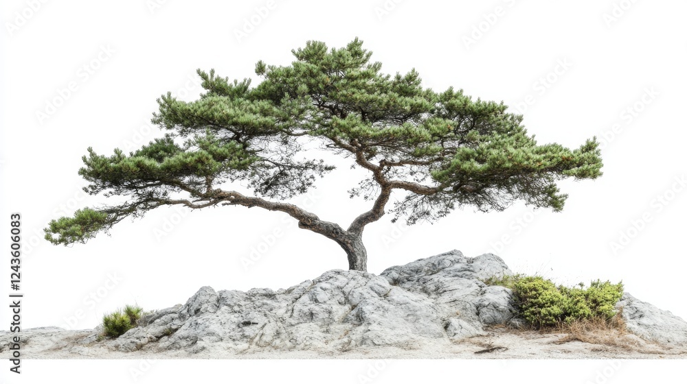 Majestic Pine Tree on Rocky Summit: A Peaceful Landscape Majestic Pine Tree on Rocky Summit: A Peaceful Landscape
