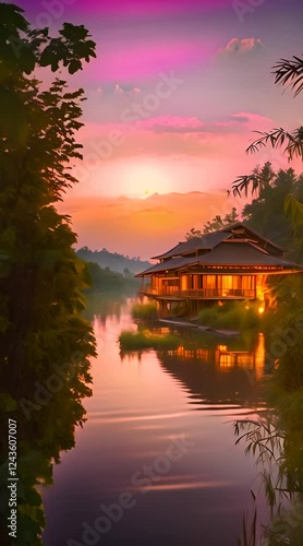 Wallpaper Mural Bamboo houses in the countryside are very beautiful at dusk Torontodigital.ca