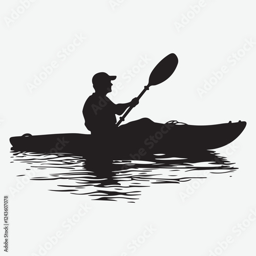 Hand Drawn Vector silhouette of a Kayaking