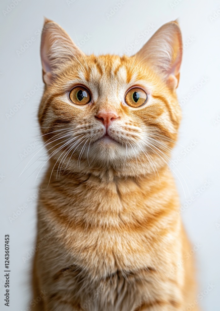Adorable orange tabby cat with vibrant eyes staring curiously at the camera, showcasing a soft fur coat and captivating expressions in a minimalistic setting Adorable orange tabby cat with vibrant eyes staring curiously at the camera, showcasing a soft fur coat and captivating expressions in a minimalistic setting