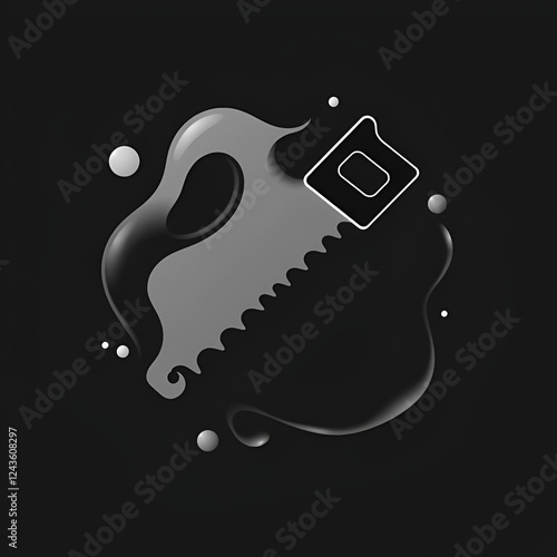 Black Reciprocating saw and saw blade icon isolated on black background. Abstract banner with liquid shapes. Vector photo