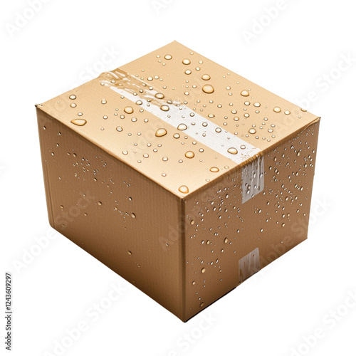 Wet Cardboard Box with Water Droplets on Surface Isolated on transparent background photo