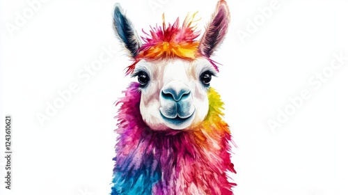 Rainbow Llama Portrait - Vibrant Watercolor Animal Art