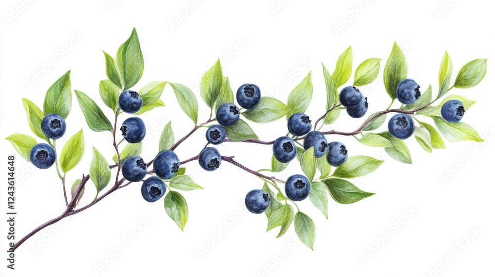 Watercolor Illustration of Blueberries and Leaves Watercolor Illustration of Blueberries and Leaves