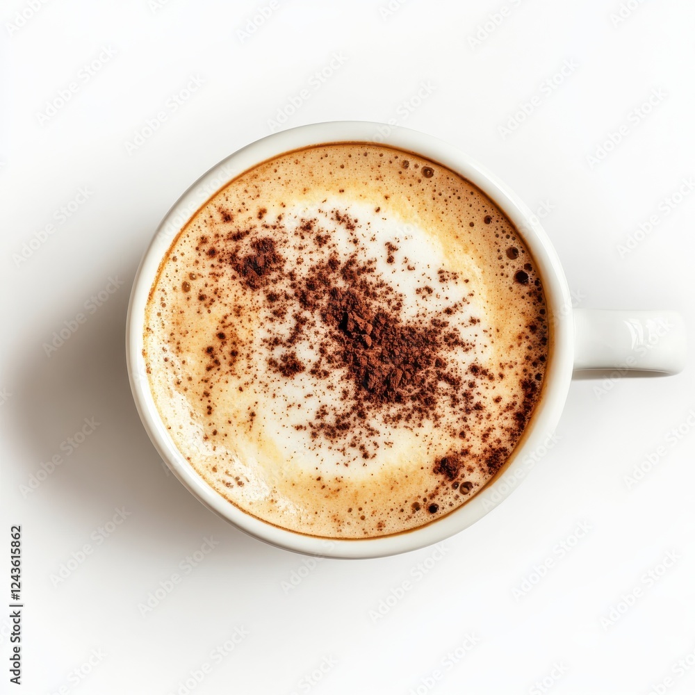 Enjoying a creamy cappuccino topped with frothy milk and cocoa on a serene morning at a cozy cafe Enjoying a creamy cappuccino topped with frothy milk and cocoa on a serene morning at a cozy cafe