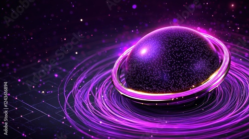 Vibrant Purple Planet with Rings and Cosmic Background Effects