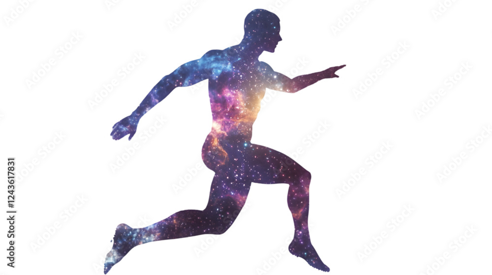 silhouette filled with a galaxy, blending seamlessly into space, on a white isolated background silhouette filled with a galaxy, blending seamlessly into space, on a white isolated background