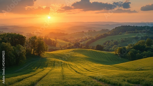 Beautiful sunrise over rolling hills