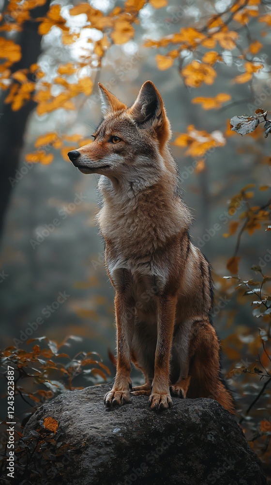 HD Phone Wallpaper Majestic Coyote in Autumnal Forest Sitting on Rock Wildlife Photography HD Phone Wallpaper Majestic Coyote in Autumnal Forest Sitting on Rock Wildlife Photography