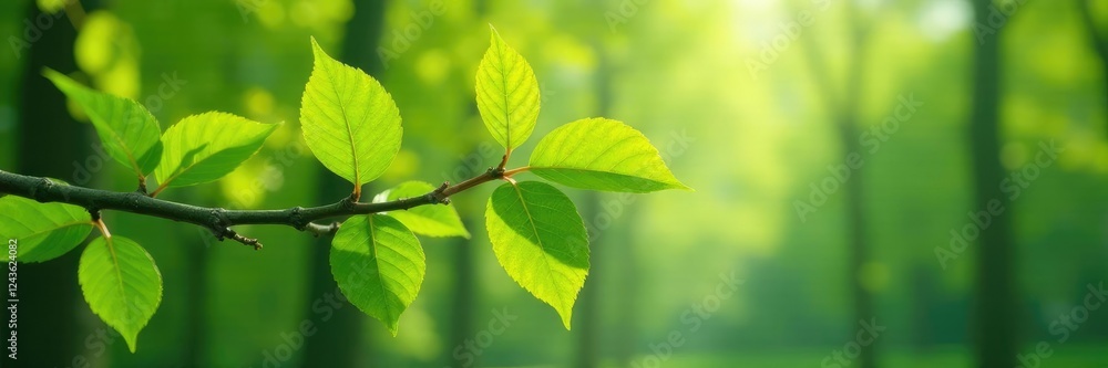 Green birch branch with delicate leaves suspended in mid-air, spring, pollen Green birch branch with delicate leaves suspended in mid-air, spring, pollen