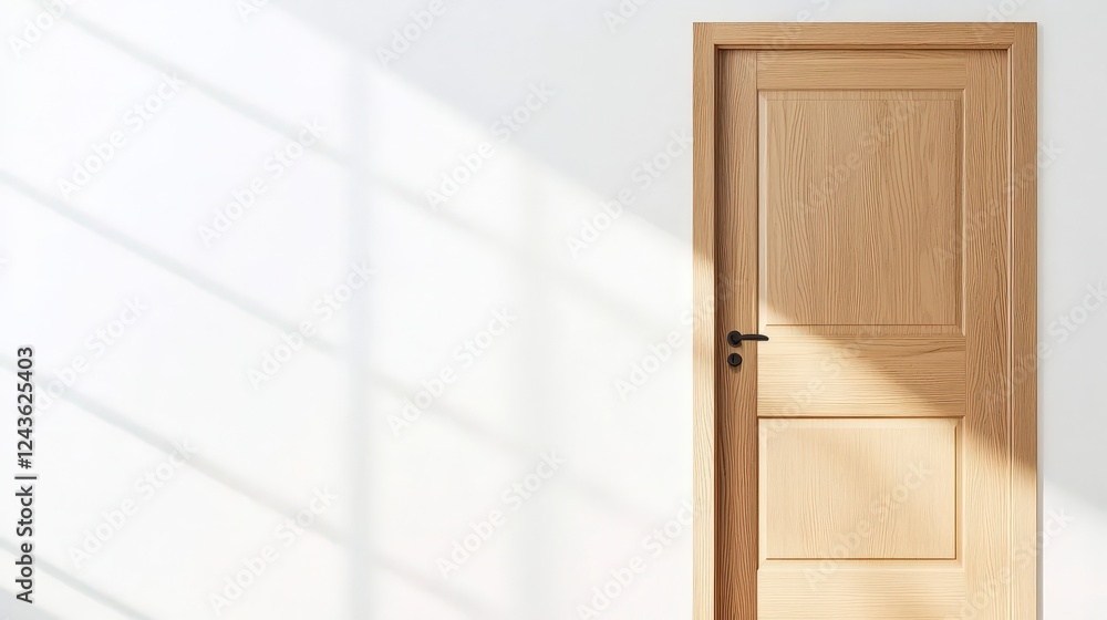 Wooden Door with Natural Light and Shadow in Minimalist Interior Wooden Door with Natural Light and Shadow in Minimalist Interior