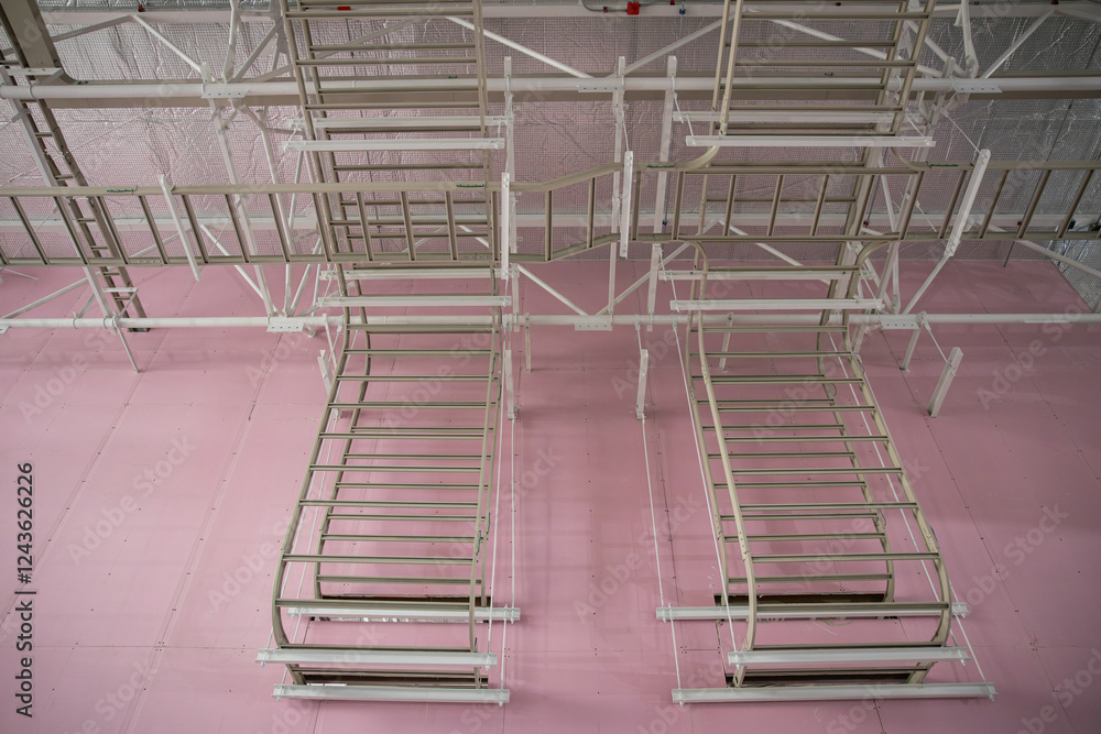 Fototapeta premium Electrical system installation work, lighting, emergency MEP work in construction buildings