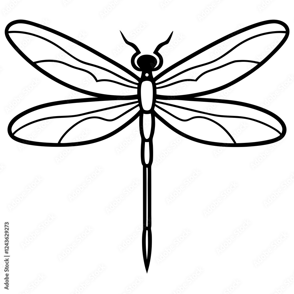 Elegant Dragonfly Illustration in Minimalist Black and White Design