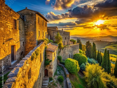 Ancient Stone Walls of Magliano in Toscana, Tuscany, Italy - Historic Architecture photo