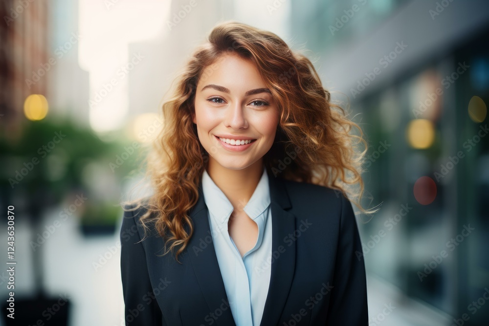 Portrait of a smiling businesswoman standing in a modern city business district Portrait of a smiling businesswoman standing in a modern city business district