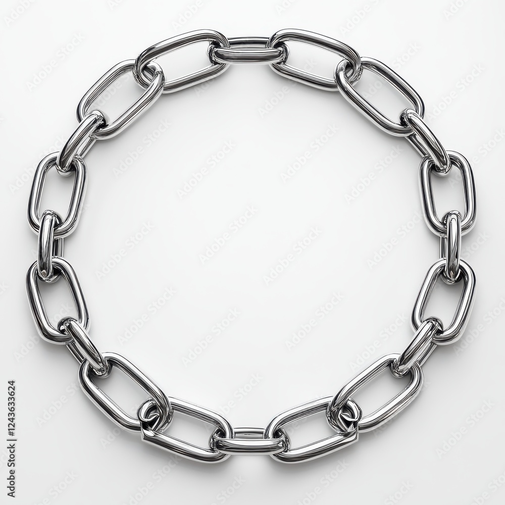 Shiny silver paperclip chain elegantly arranged in a circle on a clean surface Shiny silver paperclip chain elegantly arranged in a circle on a clean surface