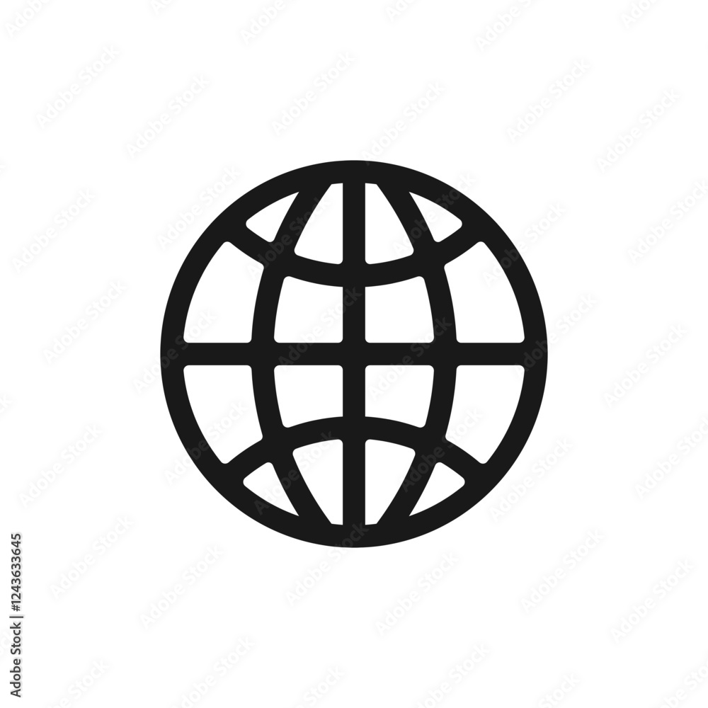 Simple black and white globe icon template representing global connectivity and the internet Simple black and white globe icon template representing global connectivity and the internet