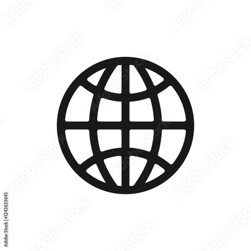 Simple black and white globe icon template representing global connectivity and the internet 