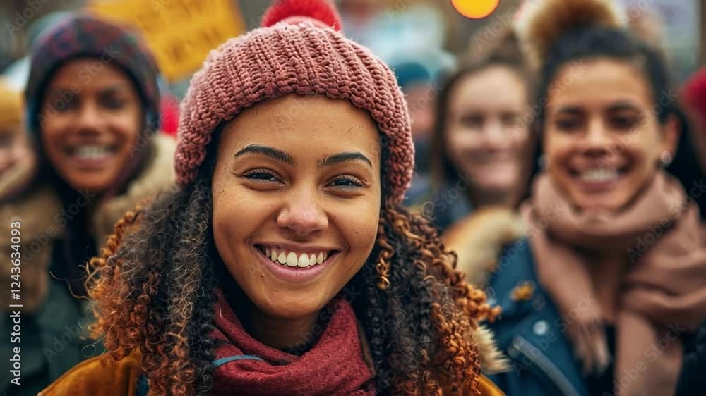 Demonstrators gather for feminism advocacy during a vibrant protest event in a city setting with strong community spirit Demonstrators gather for feminism advocacy during a vibrant protest event in a city setting with strong community spirit