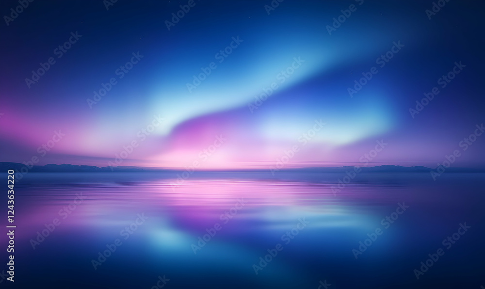 Fototapeta premium Serene Night Sky with Aurora Borealis Reflected in Still Water