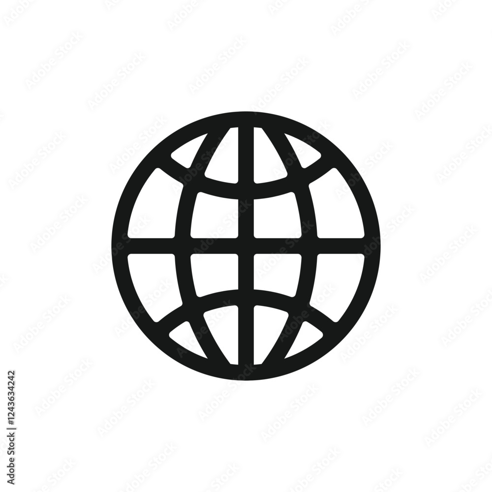 Simple black and white globe icon template representing global connectivity and the internet Simple black and white globe icon template representing global connectivity and the internet