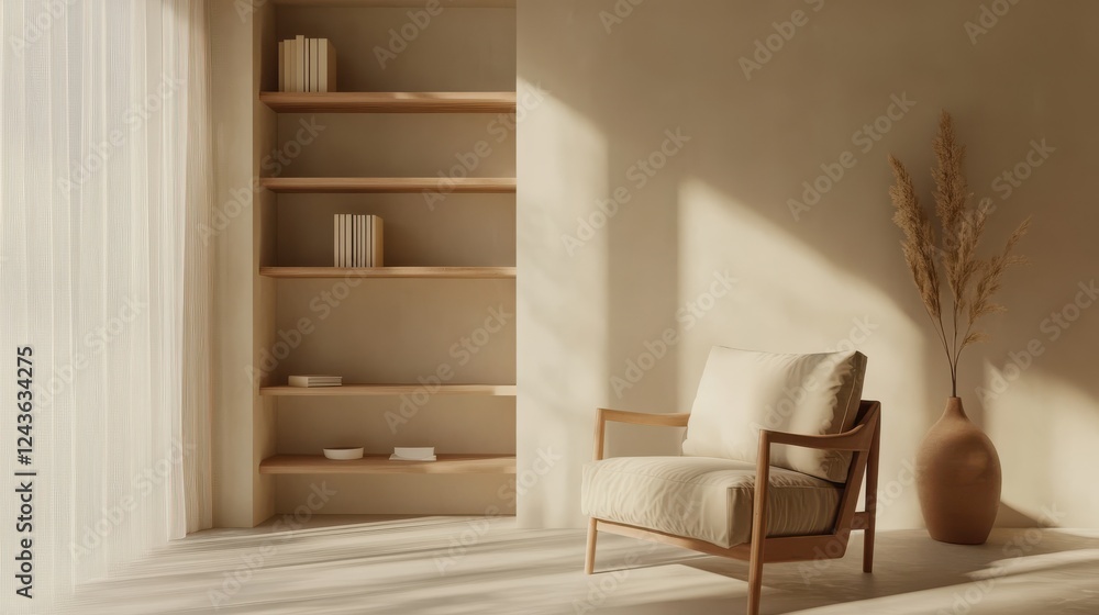 Serene living room with neutral tones emphasizing harmony and tranquility in a modern space Serene living room with neutral tones emphasizing harmony and tranquility in a modern space