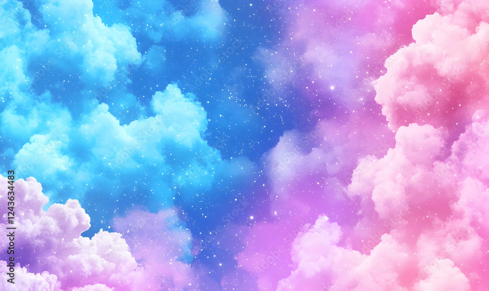 Fototapeta premium Vibrant Colorful Clouds with Sparkles in Blue and Pink Backgrounds