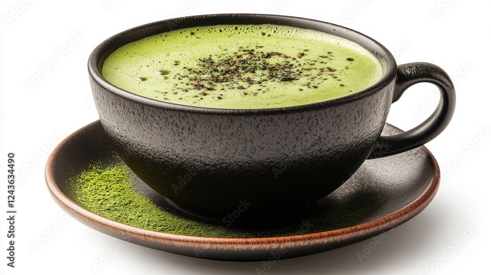 black ceramic cup with matcha latte isolated on transparent background black ceramic cup with matcha latte isolated on transparent background